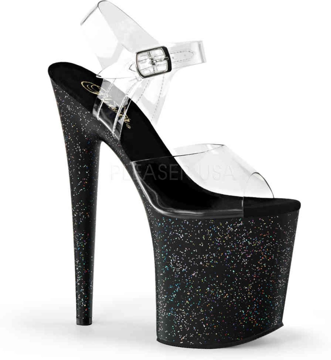 EU 36 = US 6 | FLAMINGO-808MG | 8 Heel, 4 PF Ankle Strap Sandal w/Mini Glitter